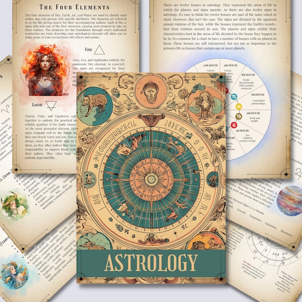 Bases de l'astrologie, pages de grimoire, imprimables de grimoire, imprimables de sorcière, imprimables de livre des ombres, sorcière débutante.