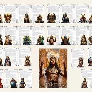 May include: A set of 20 illustrated cards featuring Egyptian gods and goddesses. Each card has a detailed illustration of a deity, along with their name and a brief description of their role in Egyptian mythology. The cards are printed on high-quality cardstock and are perfect for use in games, storytelling, or as decorative pieces.