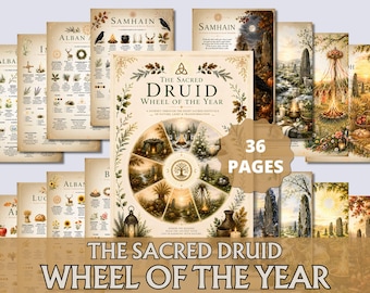 Druïdewiel van het jaar Grimoire-pagina's pdf, afdrukbare Sabbat-altaarpagina's, boek der schaduwen, correspondentie en dagboek