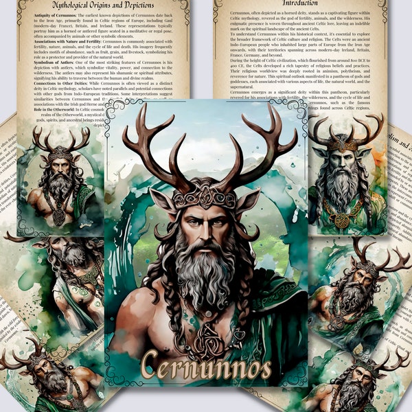 Cernunnos. Gaelic god of beasts and wild places. Beautiful pages for your Grimoire or Book Of Shadows. Printable.