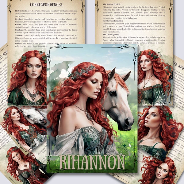 Rihannon. Celtic Goddess. Beautiful pages for your Grimoire or Book Of Shadows. Printable