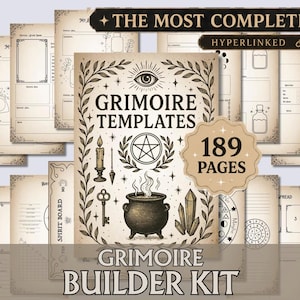Kit de Construção de Grimório | 189 Modelos de Livro das Sombras com Hiperlinks, Frascos de Feitiços, Correspondências, Fases da Lua e muito mais