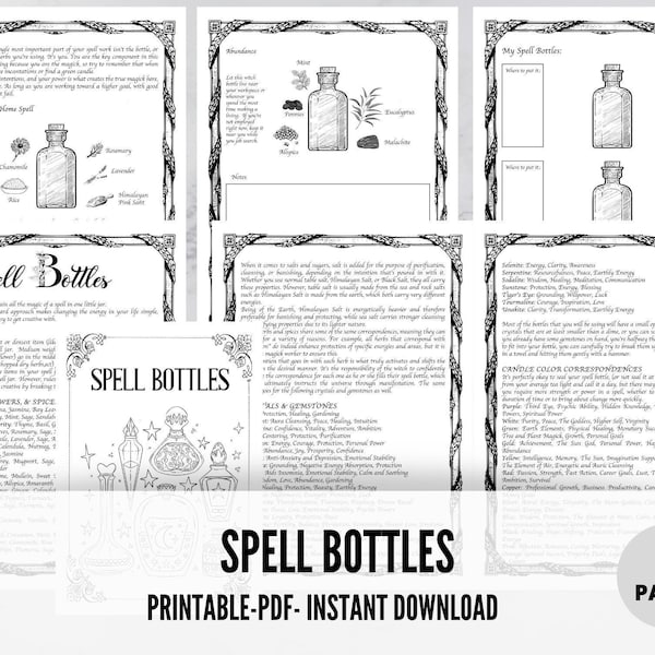 Spell Bottles, Witch Bottles, digital download, workpage
