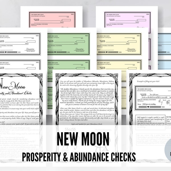Law Of Abundance | Law Of Attraction | Manifestation Checks | Vision Board | Printable| New Moon | Bos pages