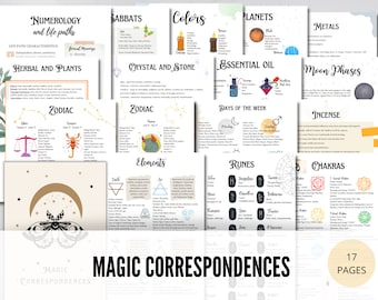 Magic Correspondences |Book of Shadows | Printable BOS | Grimoire Pages | Magic Grimoire