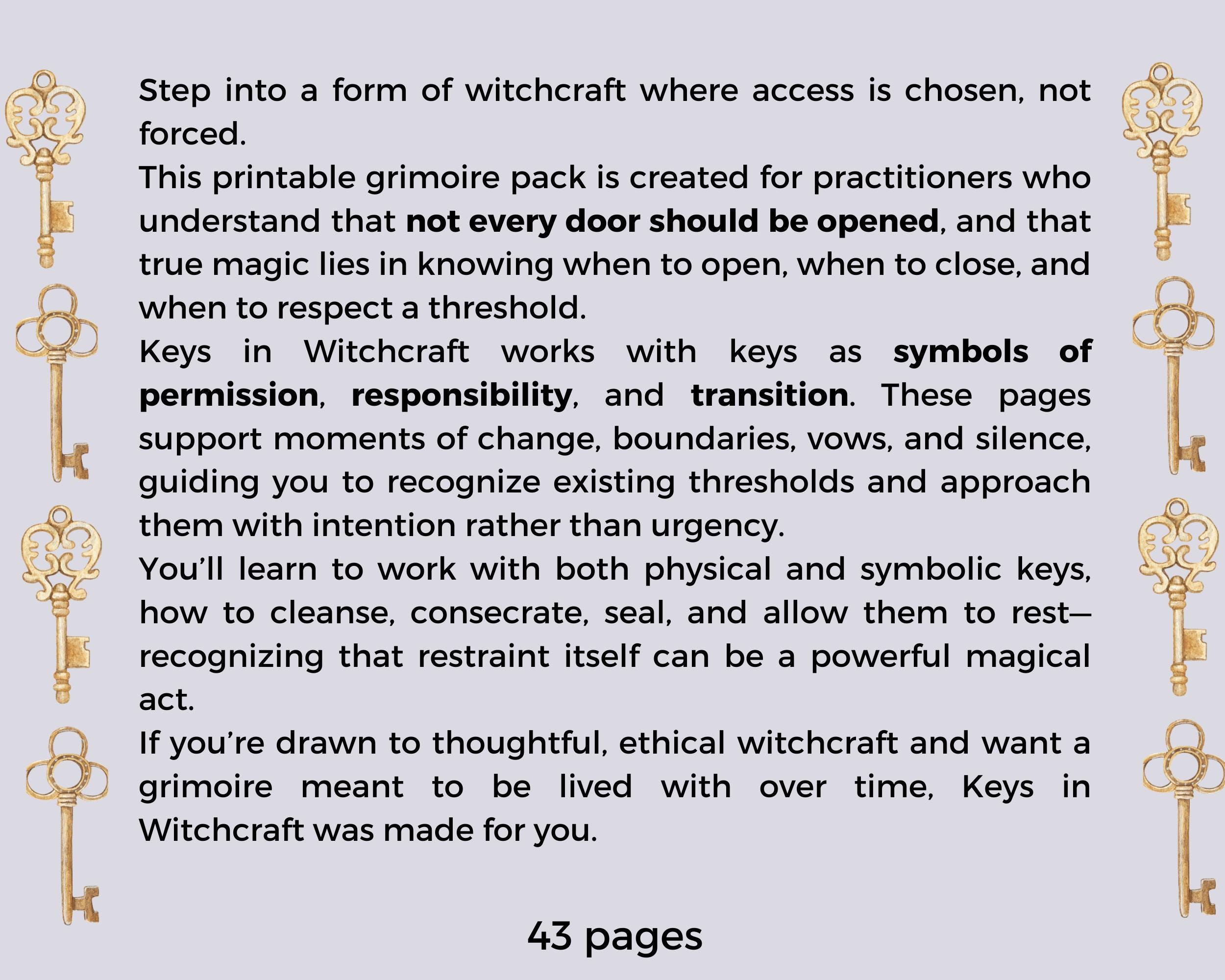 Keys in Witchcraft | Printable Grimoire Pages | Magical Keys, Threshold ...