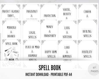 Spellbook babyheks: meer dan 100 eenvoudige spreuken • Afdrukbare grimoirepagina's (pdf-download)