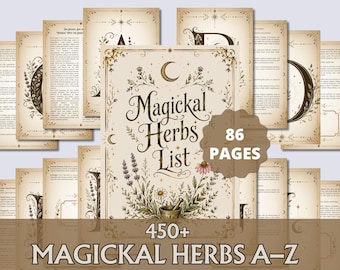 Lista de hierbas mágicas para imprimir (páginas de grimorio) / Libro de las sombras de la brujería herbal (PDF) / Hierbas de la bruja verde