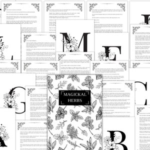 87 páginas, ervas e suas propriedades mágicas, magia de ervas, herbalismo, noções básicas de bruxaria, página de ervas para impressão, livro das sombras