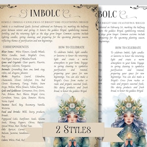 May include: A printable guide to the Celtic holiday of Imbolc, also known as Candlemas or St. Brigid's Day. The guide includes information about the history of the holiday, its symbolism, and how to celebrate it. The guide features a watercolour illustration of a woman with a crown of flowers and a candle.