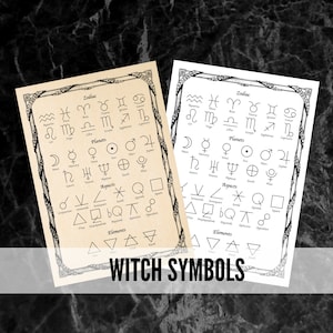 Buch der Schatten druckbare, gemeinsame Symbole Grimoire Seiten. BOS Seite.