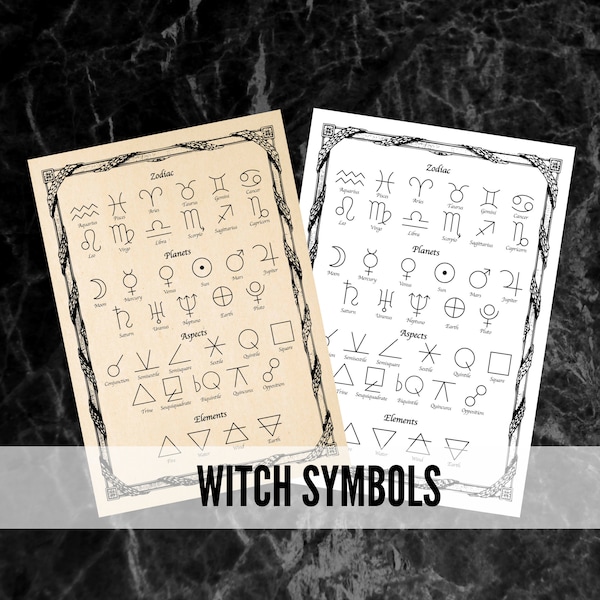 Book of Shadows Printable, Common symbols grimoire pages. BOS page.