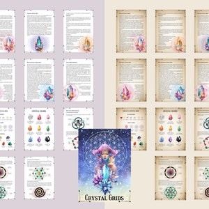 Pu&ograve; includere: Una guida stampabile per creare griglie di cristalli con istruzioni e diagrammi. La guida include informazioni su come scegliere i cristalli, creare diverse forme di griglia e usarle per vari scopi. La guida presenta anche una bella illustrazione di una donna che medita con i cristalli.