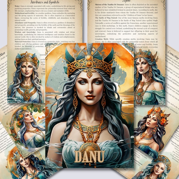 Danu. Celtic Goddess. Beautiful pages for your Grimoire or Book Of Shadows