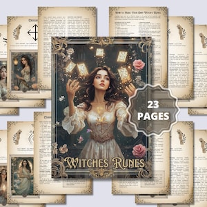 Paquete de Runas de Brujas. Páginas de Grimorio Imprimibles y Cartas de Runas Mágicas. Preciosas páginas listas para imprimir para tu Grimorio o Libro de las Sombras.