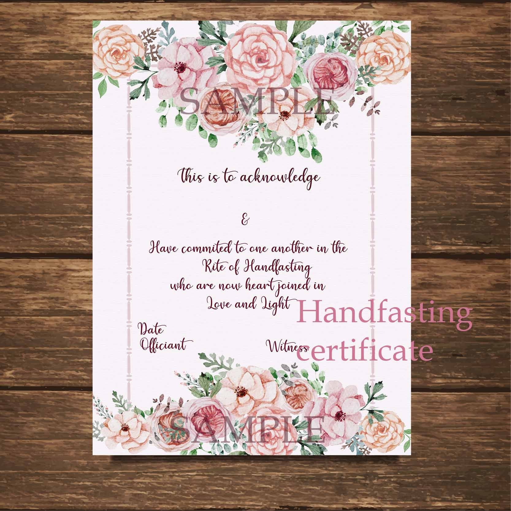 Modern HANDFASTING CERTIFICATE Printable Instant Download Etsy