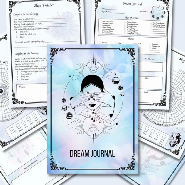 Dream Journal, Pages imprimables à l'aquarelle, Rêves de sorcières, Suivi du sommeil, 2 styles