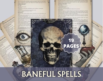 Baneful Spells Grimoire Printable | Dark Magic and Shadow Work Reference | Ancient Curses, Protection, Hex Breaking & Ritual Guide
