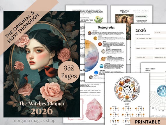 2026 Witch Planner | Hyperlinked GoodNotes, Notability PDF | Printable A4/A5/ Letter | Lunar Phases & Sabbats |