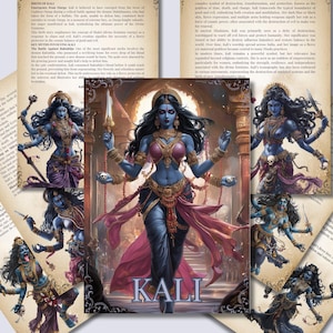Kali. A deusa hindu da morte, do tempo e do dia do juízo final. Lindas páginas para seu Grimório ou Livro das Sombras. Para impressão.