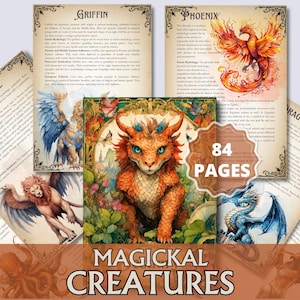 Mythisches Bestiarium Grimoire Seiten - Drachen, Griffins, Phoenix, Kraken, Einhörner und vieles mehr | Schriftwechsel, Gebete & Invokationen
