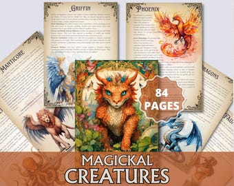 Mythical Bestiary Grimoire pages  – Dragons, Griffins, Phoenix, Kraken, Unicorns and mucho More | Correspondences, Prayers & Invocations