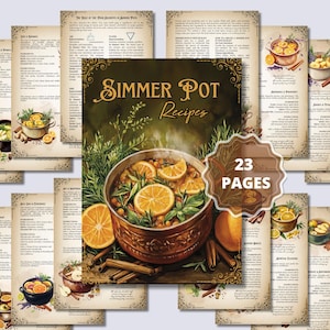 Recetas para ollas a fuego lento. 30 ollas mágicas para hervir a fuego lento. Hermosas páginas para tu grimorio o libro de las sombras. Imprimible