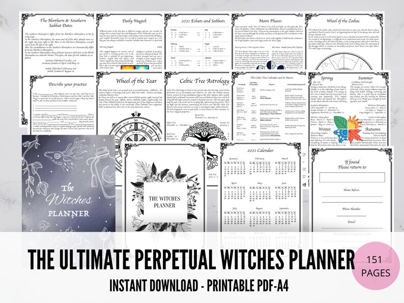 151 pages Pagan Planner Printable planner Pagan Wiccan | Etsy
