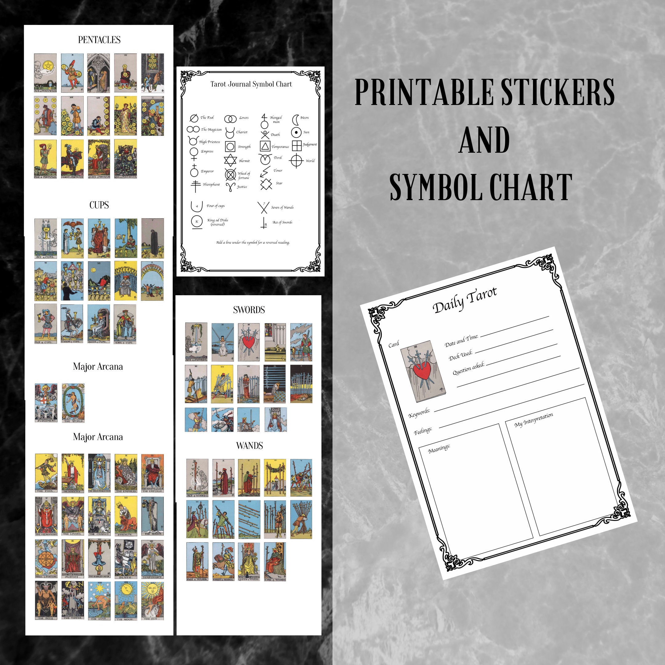  Joyppy 336 Pcs Tarot Stickers - 2.5 x 1.4 (6.3 cm x 3.6 cm) -  4 Sets RWS Full Deck Tarot Card Stickers for Tarot Journal & Planner - Tarot  Cheat