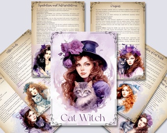 Cat Witch Grimoire Pages: Mystical Feline Enchantment (Printable PDF)