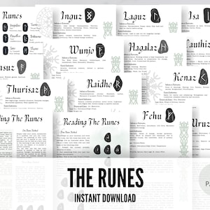 Hoja de trucos sobre runas y piedras rúnicas, páginas imprimibles de grimorios, páginas del Libro de las sombras