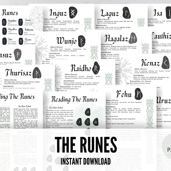 Runes and Rune Stones Cheat Sheet, Printable Grimoire Pages, Book Of shadows pages