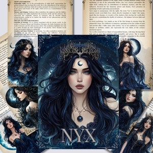 Nieuw. De godin van de nacht. Prachtige pagina's voor je Grimoire of Book Of Shadows. Afdrukbaar.