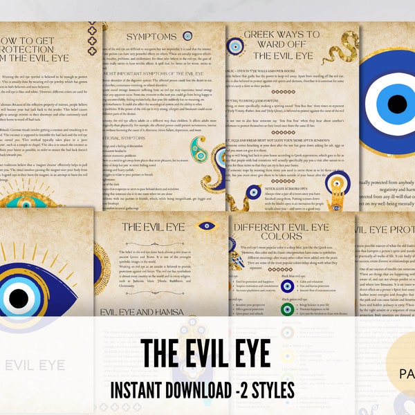 The Evil Eye, Printable Sheets, Grimoire, Digital Downloads, Spells, Hamsa Hand