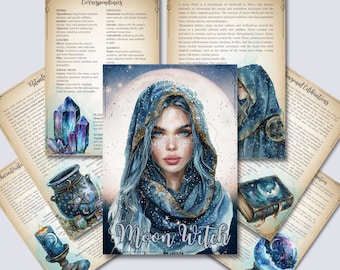 Páginas del Grimorio de la Bruja Lunar: Libro de las Sombras Imprimible (PDF)