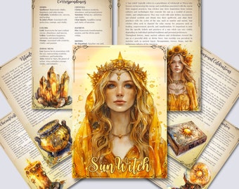 Sun Witch. Solar witch. Beautiful pages for your Grimoire or Book Of Shadows. Printable