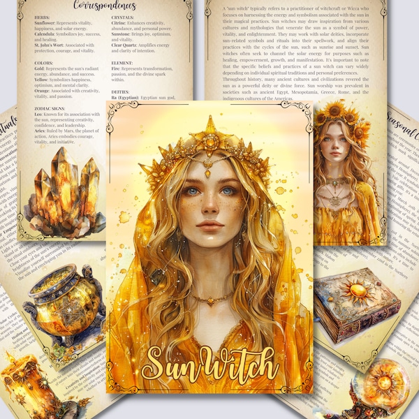 Sun Witch Grimoire Pages: Printable Book of Shadows (PDF)