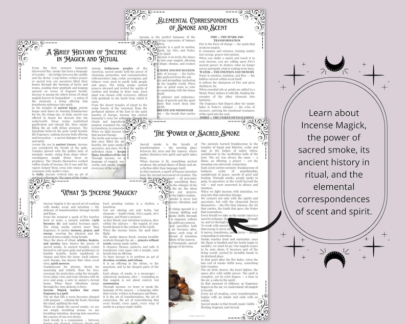 Incense Magick Grimoire Printable • Book of Shadows Pages for Smoke ...