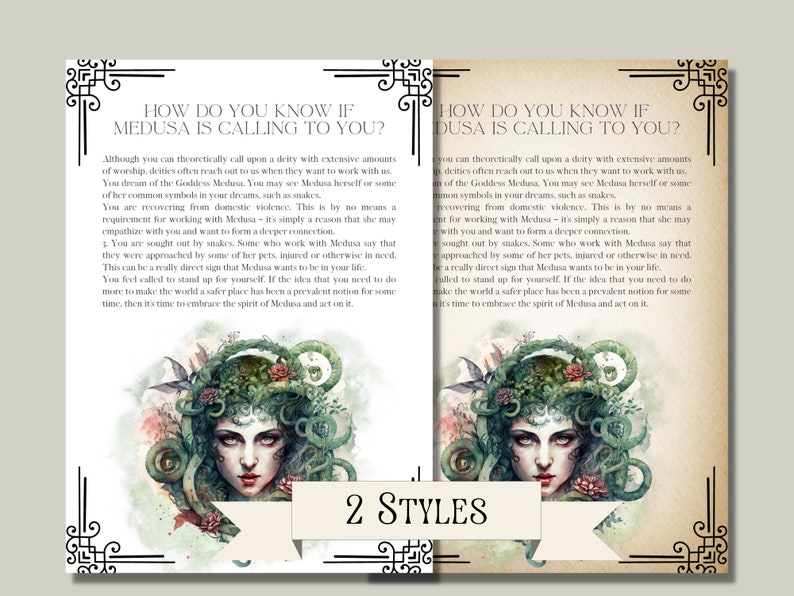 May include: A vintage-style illustration of Medusa, the Greek mythological figure with snakes for hair, surrounded by greenery. The text "How do you know if Medusa is calling to you?" is written in a decorative font at the top of the image.