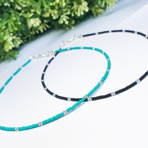 Tiny Minimalist Bead Choker • Available in Turquoise or Black • Turquoise Bead Choker OR Black bead Choker • Tiny Bead Necklace