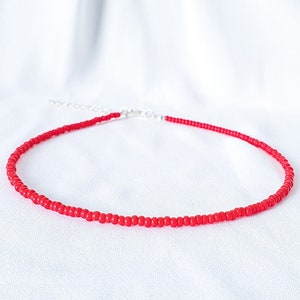 RED Seed Bead Charm Minimal Choker  • Red Beaded Choker • Red Simple Bead Choker • BOHO Beaded Red Necklace • Red Bead Necklace