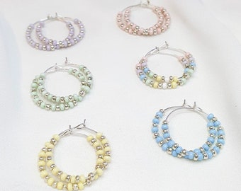 Pastel Hoop Earrings • Select ONE Bead Hoops • Pastel Seed Bead Earrings • Colorful Bead Earrings • Hoop with Beads • Cute Pastel Earrings