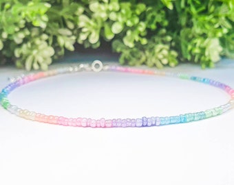 Ras de cou pastel ombré • Ras de cou perles dégradées • Ras de cou perles de rocaille pastel • Collier arc-en-ciel de perles de rocaille pastel coloré • Collier minimaliste pastel