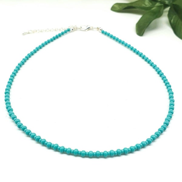 TURQUOISE Seed Bead Choker • Turquoise Beach Choker • Summer Beaded Necklace • Minimalist Turquoise Bead Necklace