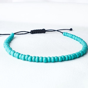 TURQUOISE Beaded Minimal Cord Bracelet • Size 6-7 Inches • Opaque TURQUOISE Bead Bracelet • Seed Bead Bracelet • TURQUOISE String Bracelet