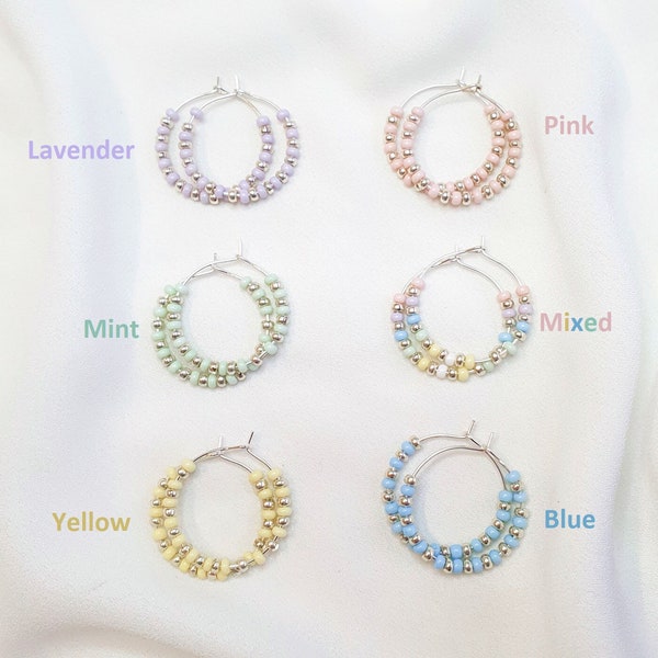 Pastel Hoop Earrings • Select ONE Bead Hoops • Pastel Seed Bead Earrings • Colorful Bead Earrings • Hoop with Beads • Cute Pastel Earrings