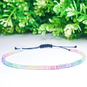 Ombre Pastel Minimalist Cord Bracelet • Size 6 - 7 Inches •  Gradient Bead Bracelet • Pastel Seed Bead Bracelet • Colorful Rainbow Bracelet