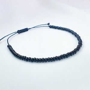 BLACK Bead Minimal Cord Bracelet • Size 6 - 7 Inches •  Opaque BLACK Bead Bracelet • Everyday Seed Bead Bracelet • BLACK String  Bracelet