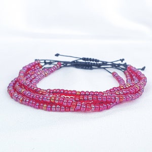 Rainbow Red Bead Minimal Cord Bracelet • Shiny Red Bead Bracelet • Waxed Cord Seed Bead Bracelet • Rainbow Red everyday String Bracelet