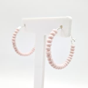 PINK PASTEL Seed Bead Hoop Earrings • 25mm Minimal Bead Hoop Earrings  • Light Pink Lightweight Bead Hoops  • Simple Bead Hoop Earrings